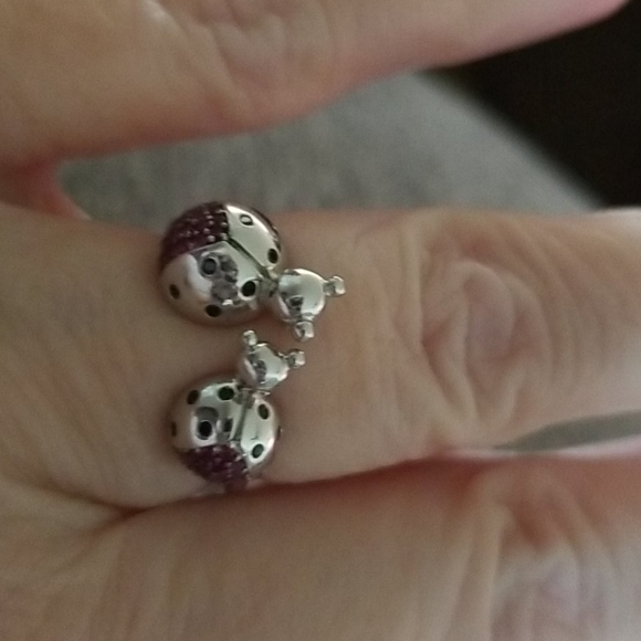 Lady Bugs Ring - 925 SS White Gold Overlay & Ruby - Picture 5 of 12